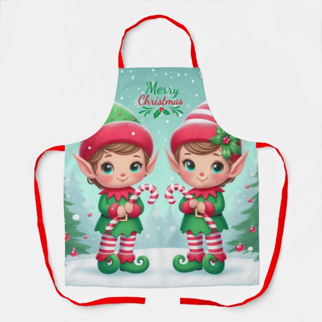 Cute Christmas elves  Apron (Front)