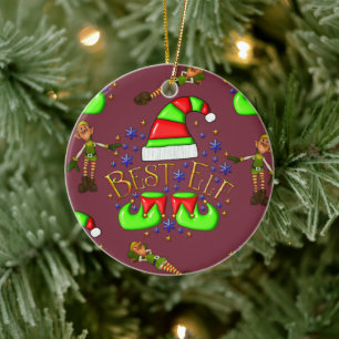Cute Christmas Elves Ceramic Ornament
