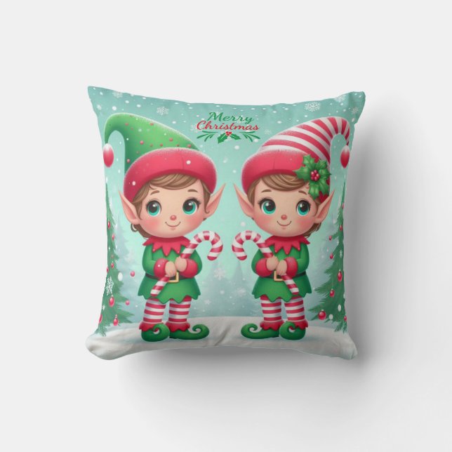 Cute Christmas elves  Cushion (Front)