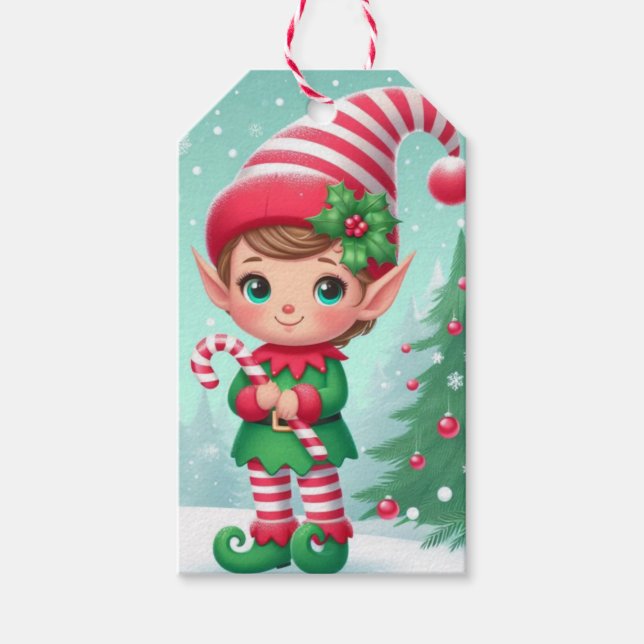 Cute Christmas elves Gift Tags (Front)