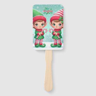 Cute Christmas elves Hand Fan