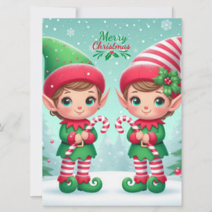 Cute Christmas elves Holiday Card
