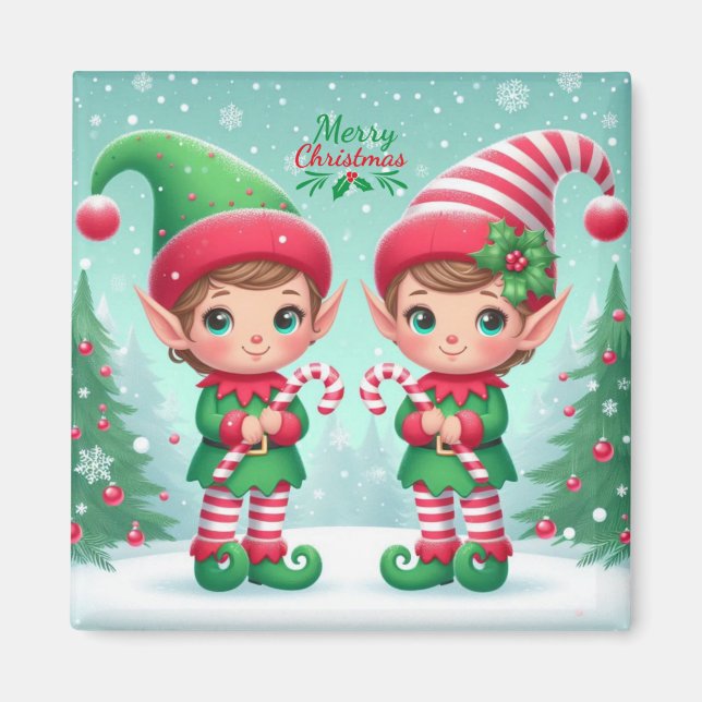 Cute Christmas elves  Magnet (Front)