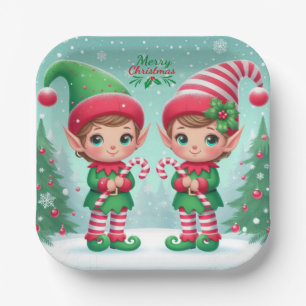 Cute Christmas elves Paper Plate