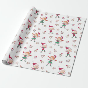 Cute Christmas Elves Pattern Wrapping Paper
