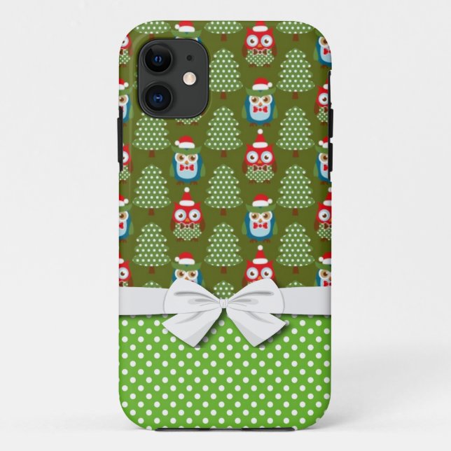 cute christmas elves santas helpers owl pattern Case-Mate iPhone case (Back)