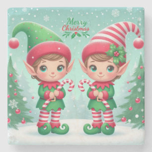 Cute Christmas elves Stone Coaster