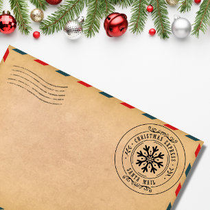 Cute Christmas Express Santa Mail Snowflake Rubber Stamp