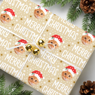 Cute Christmas Face-in-a-hole Pet Photo Gold Wrapping Paper