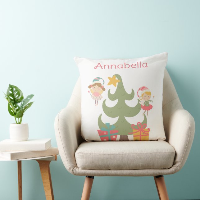 Cute Christmas Fairies Custom Name Cushion (Chair)