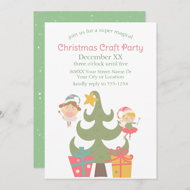Cute Christmas Fairies Invitation (Front/Back)
