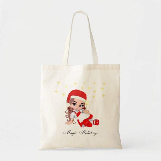 Cute Christmas Fairy Angel & Stars Tote Bag (Front)