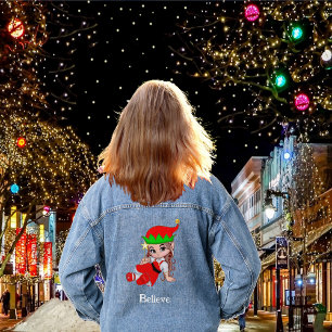 Cute Christmas Fairy Elf Denim Jacket