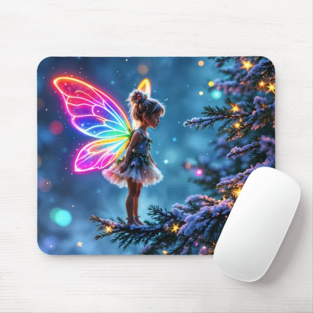 Cute Christmas fairy gradient neon wings  Mouse Pad (With Mouse)