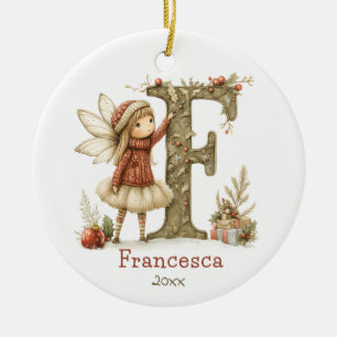 Cute Christmas Fairy Initial Customised Keepsake Ceramic Ornament