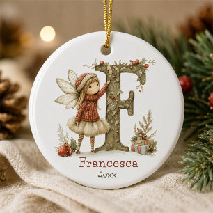 Cute Christmas Fairy Initial Customised Keepsake Ceramic Ornament