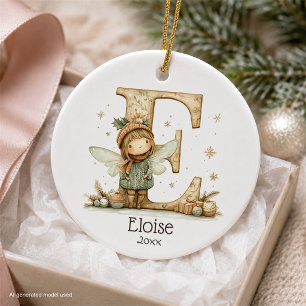 Cute Christmas Fairy Initial Personalised Holiday Ceramic Ornament