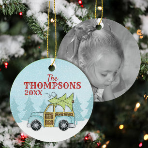 Cute Christmas Family Car Personalised Metal Tree Decoration