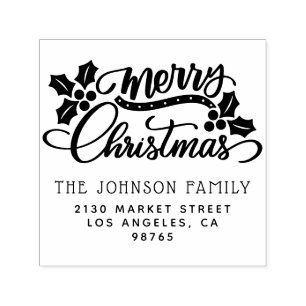 Cute Christmas Family Name Return Address Self-inking Stamp