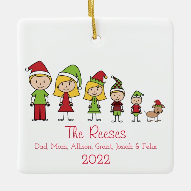 Cute Christmas Family Personalised Ceramic Ornament (Front)