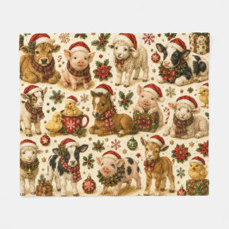 Cute Christmas Farm Animals Pattern Fleece Blanket