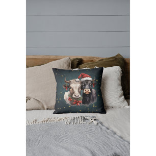 Cute Christmas Farm Cows Cushion