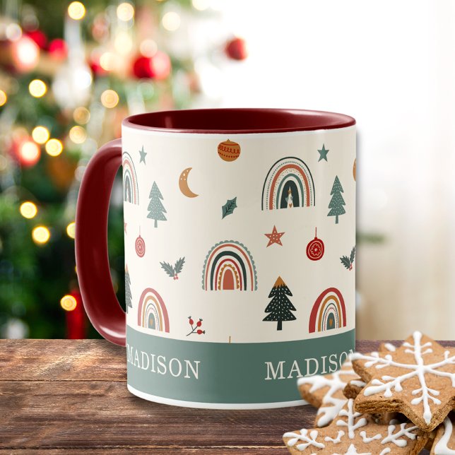 Cute Christmas Festive Rainbows Holidays Name Mug (Creator Uploaded)