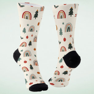 Cute Christmas Festive Rainbows Holidays Name Socks