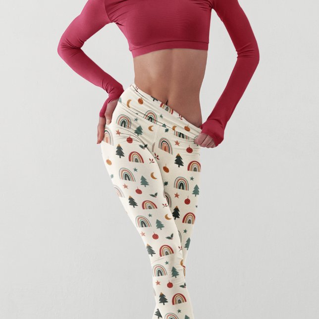 Cute Christmas Festive Rainbows Holidays Pattern Leggings (Creator Uploaded)