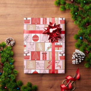 Cute Christmas Festive Red Pink Wrapping Paper