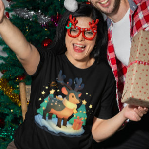 Cute Christmas - Festive Reindeer with Xmas Gift T-Shirt