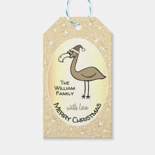 Cute Christmas Flamingo Gold Glitter Effect Humour Gift Tags