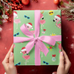 Cute Christmas Flamingo Tropical Wrapping Paper<br><div class="desc">This design was created through digital art. It may be personalised by clicking the customise button and changing the colour, adding a name, initials or your favourite words. Contact me at colorflowcreations@gmail.com if you with to have this design on another product. Purchase my original abstract acrylic painting for sale at...</div>
