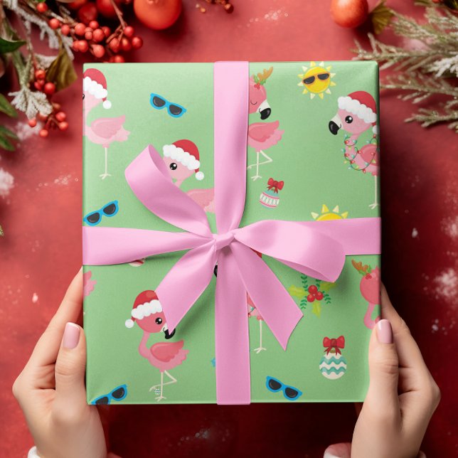 Cute Christmas Flamingo Tropical Wrapping Paper (Creator Uploaded)