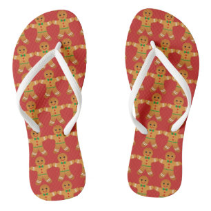 Cute Christmas Flipflops Gingerbread men pattern