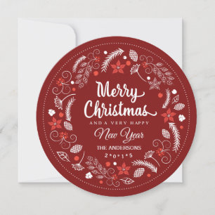 CUTE CHRISTMAS FLORAL WREATH HOLIDAY ROUND PHOTO CARD