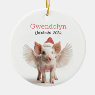 Cute Christmas Flying Pig Personalized Ornament