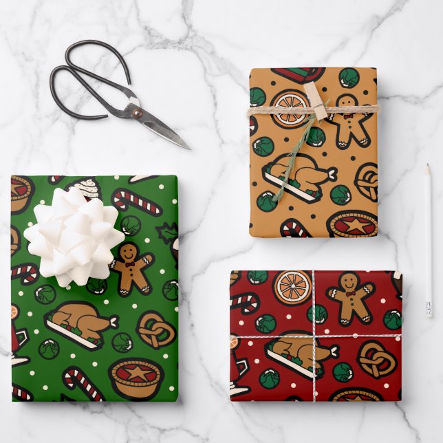 Cute Christmas Food Wrapping Paper Set of 3 (Front)