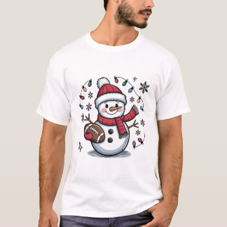 Cute Christmas Football Snowman Holiday Illustrati T-Shirt