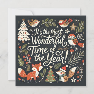 Cute Christmas forest robins and foxes Holiday Car Card