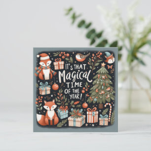 Cute Christmas forest robins and foxes Holiday Card