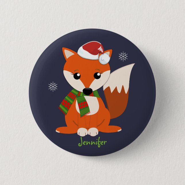 Cute Christmas Fox and custom Name 6 Cm Round Badge (Front)