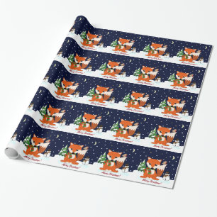 Cute Christmas fox and custom text Wrapping Paper