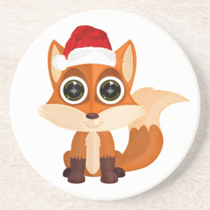 Cute Christmas Fox Cartoon Holiday Animal Festive  Coaster