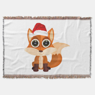Cute Christmas Fox Cartoon Holiday Animal Festive Throw Blanket