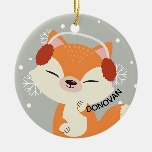 Cute Christmas Fox Ceramic Ornament (Front)