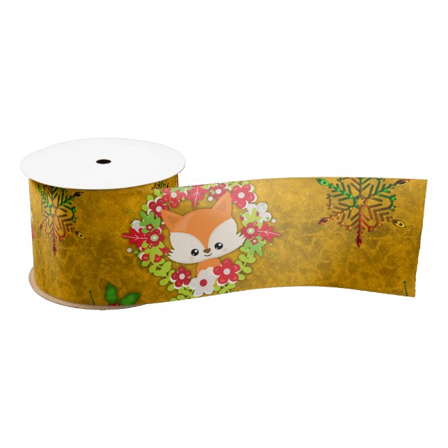 Cute Christmas Fox Christmas Satin Ribbon (Spool)