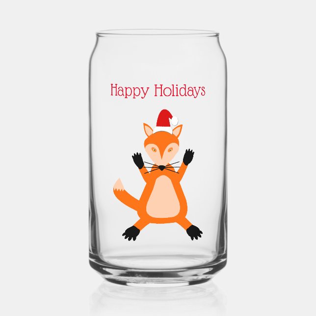 Cute Christmas Fox Custom Can Glass (Front)