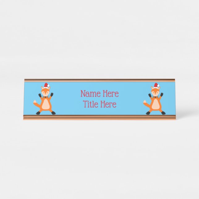 Cute Christmas Fox Custom Desk Name Plate (Front)
