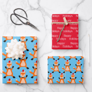 Cute Christmas Fox Custom Patterned Wrapping Paper Sheet
